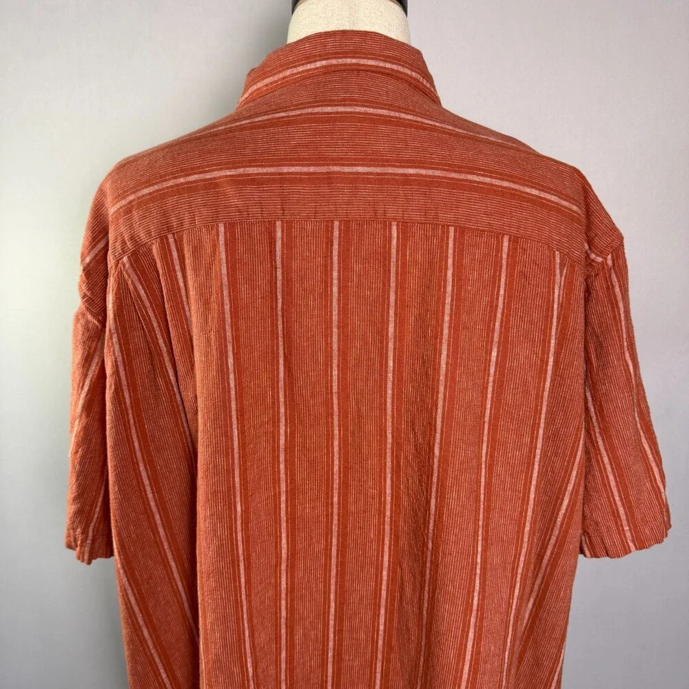Mutual Weave Men's Linen Cotton Short Sleeve Casual Shirt Sz 3XLT Orange Stripe